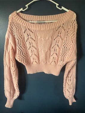 SHEIN Blush Pink Open-Knit Off-the-Shoulder Sweater